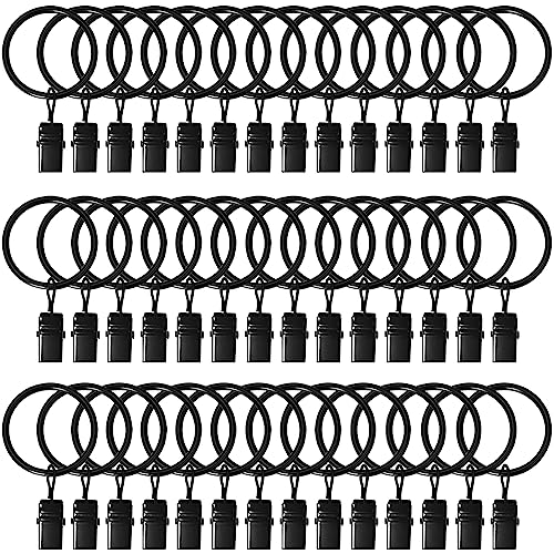 42 Pack Curtain Rings with Clips 1.5" Interior Diameter,Metal Drapery Clips with Rings,Black Curtain Clips,Strong Vintage Decorative Rustproof Drapery Ring with Hooks for Bathroom,Bedroom and Kitchen - color: Black, size: 1.5"-42pack