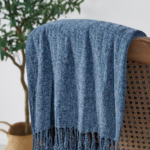 BOURINA Chenille Throw Blanket Boho Throw Outdoor Blanket,50x60Inch Navy - color: Navy, size: 50"×60"
