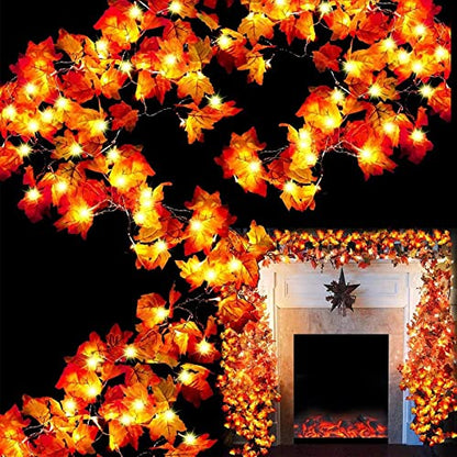 TURNMEON 6 Pack Fall Garland with Lights Enlarged Maple Leaves 60Ft 120LED - size: 6 Pack