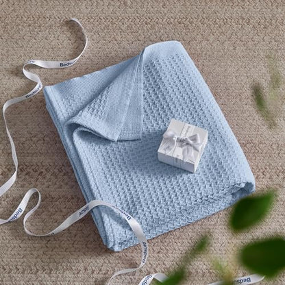 Bedsure 100% Cotton Throw Blanket for Couch, Waffle Weave, Light Blue - color: 09 Light Blue, size: Throw XL (50" X 70")