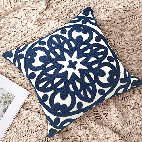 Alysheer Boho Embroidered Throw Pillow Cover 18"x18" Set of 2, Navy Blue - color: Navy, size: 18" x 18" (Pack of 2)