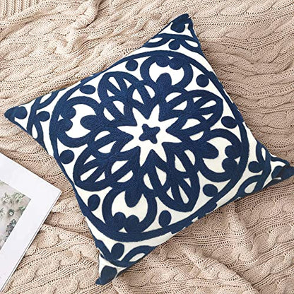 Alysheer Boho Embroidered Throw Pillow Cover 18"x18" Set of 2, Navy Blue - color: Navy, size: 18" x 18" (Pack of 2)