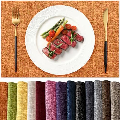 KXN Placemats Set of 4, Durable Dual-Layer Fabric Table Mats, Orange - color: Orange