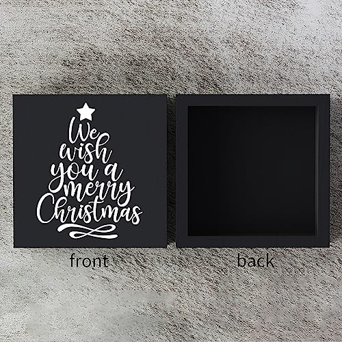 Funny Christmas Wooden Box Sign Plaque We Wish You a Merry Christmas Black Wood Box Sign Rustic Art Home Shelf Desk Decor 5 x 5 x 1 Inches - color: Merry Christmas26
