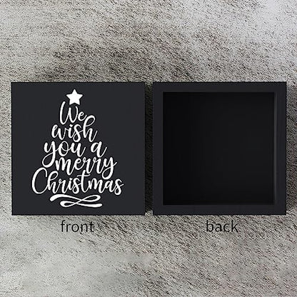 Funny Christmas Wooden Box Sign Plaque We Wish You a Merry Christmas Black Wood Box Sign Rustic Art Home Shelf Desk Decor 5 x 5 x 1 Inches - color: Merry Christmas26