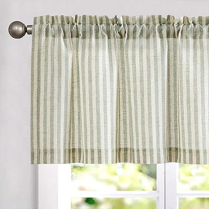 jinchan Linen Boxter Stripe Valances for Window 16 inch,Sage Green,1 Panel - color: Boxter Stripe | Sage Green on Linen, size: 50"W x 16"L (Pack of 1)