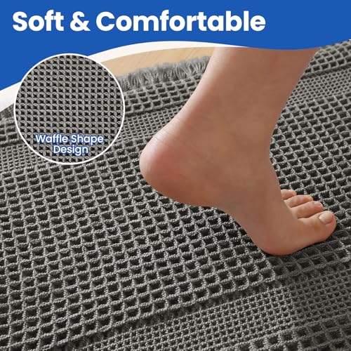 Waffle Bathroom Rugs Non Slip Quick-Dry Hallway Bedroom Dark Gray - color: Dark Gray, size: 2' x 6'