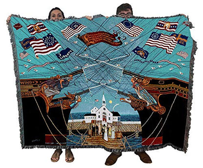 Pure Country Weavers Dockside Marriage Blanket by Charles Wysocki - Early America Coastal Ocean Beach Gift Tapestry Throw Woven from Cotton - Made in the USA (72x54) - color: Dockside Marriage