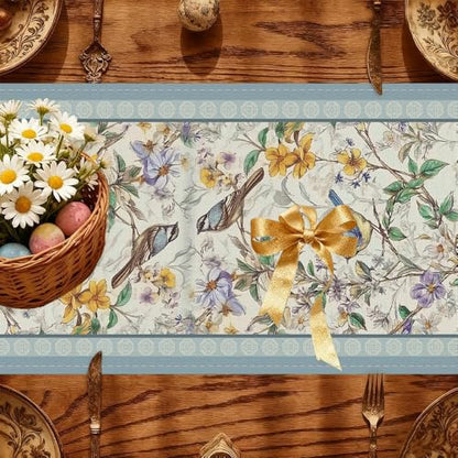 Floral Bird Table Runner and Placemats Set of 6, 13 x 72 Inch - color: Bird