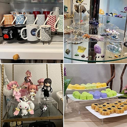 Acrylic Display Risers (7" L~9" L), 2 Sets Clear Tabletop Display Stand