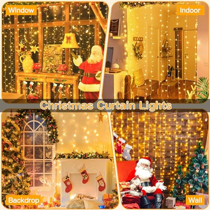 Ollny 2 Pack Curtain Lights, 400LED 6.6x6.6ft Fairy Lights with Remote - color: Warm White, size: 400 LED