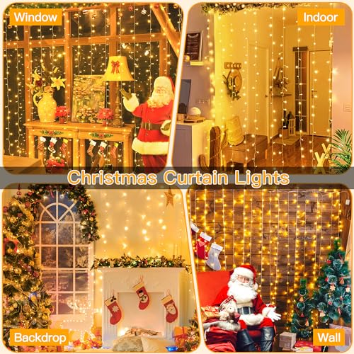 Ollny 2 Pack Curtain Lights, 400LED 6.6x6.6ft Fairy Lights with Remote - color: Warm White, size: 400 LED
