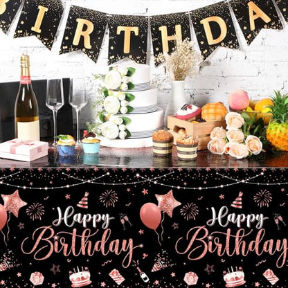 Tudomro 3 Pcs Plastic Happy Birthday Party Tablecloths,Black Rose Gold - color: Black Rose Gold