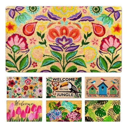 Coir Door Mats Outdoor and Indoor, Dalias, 16 x 27,5 in - color: Dalias