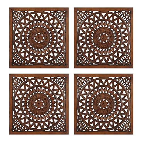 Wooden Designer Wall Hanging Plaques/Wall Plaque Wall Décor Plaques Set of 4-16x16 Inch - Burnt, Elegant Sculpture Wall Décor Panel to Enhance the Décor of Your Room or Office - color: Burnt, size: 16" x 16"