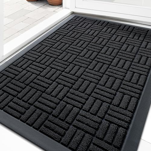 OLANLY Front Door Mat Outside Entrance 33x21, Heavy-Duty Rubber Doormat - color: Black, size: 33" X 21"