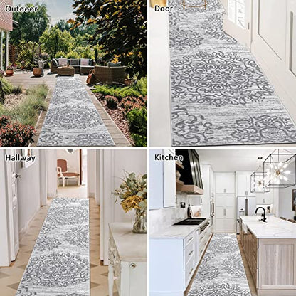 HEBE Hallway Runner Rug 2'x10', Washable Non Slip Kitchen Rug Runner - color: Grey, size: 2' x 10' (Rectangular)