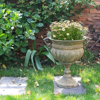 Worth Garden 18.5" H. Metal Urn Planters - Bronze Classic Antique Iron Plant Pots - Decorative Rustic Flower Pots for Outdoor Use - Traditional Urn Planter for Garden, Patio, Front Porch