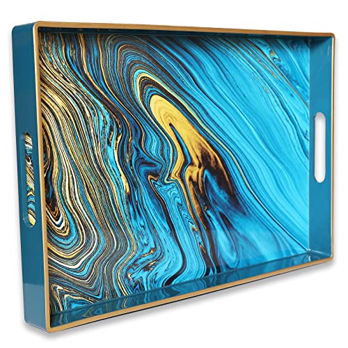 Spsyrine Serving Tray, Marble Decorative Tray Plastic Rectangular Coffee Table Tray for Living Room, Storage, Kitchen, Ottoman, Bathroom Decor. 15.6” X 10.2" LJRE - color: Lj03re