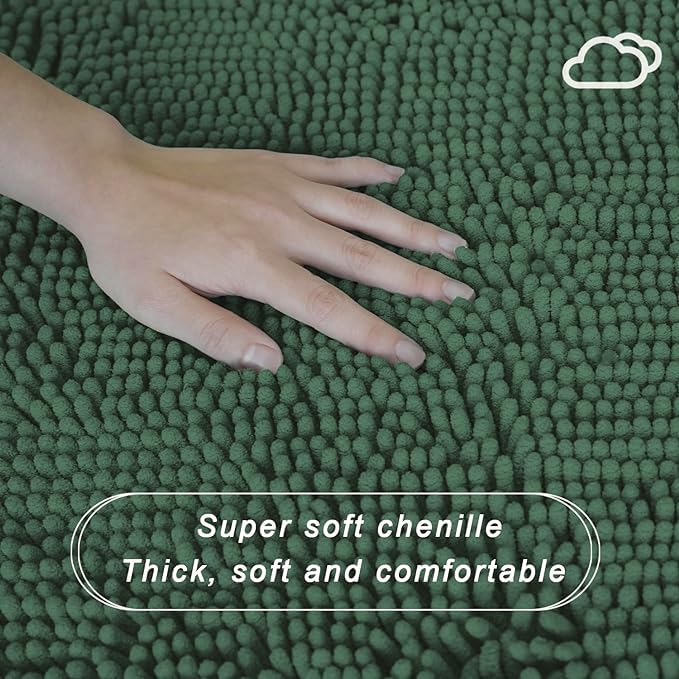 U-Shaped Toilet Rug, Chenille Contour Bathroom Mat, Non-Slip PVC Backing, Machine Washable, 20x20, Dark Green - color: Dark Green, size: 1'8" x 1'8" (20"x 20"U)