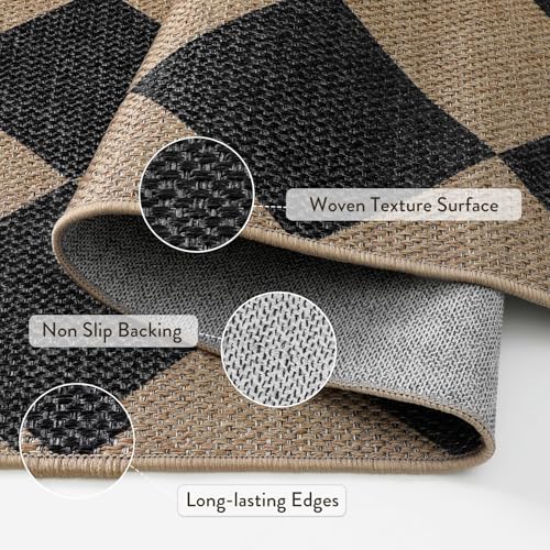 Lahome Checkered Easy Jute Rug, 2'6" x 8' Carpet Runners for Hallway 8ft Washable Rug Non Slip Kitchen Runner, Checkerboard Black Indoor Outdoor Carpet for Entryway
