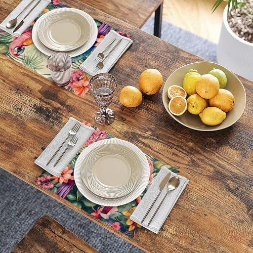 Placemats Set of 6, Tropical Parrot Forest Linen Placemats 12x18 Inch, Heat Resistant Table Mats, Washable Non Slip Place Mats for Dining Table Kitchen Home - color: Tropical Parrot Forest
