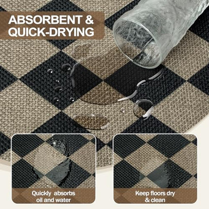 Kitchen Runner Rug Non Slip, 17.3''x47'' Washable Runner Rug - color: Checkered, size: 17.3"x47"