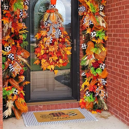 IZUS Hello-Pumpkin Fall Welcome-Doormats Harvest-Festival Outdoor-Entrance Non-Slip Leopard/Plaid-Printed-Pumpkins Autumn Frontdoor Mats 17x29inch - color: Pumpkins With Leopard+plaid+buffalo-check Printed