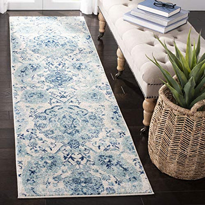 SAFAVIEH Madison Collection Runner Rug - 2'3" x 18', Cream & Turquoise, Boho Chic Glam Paisley Design, Non-Shedding & Easy Care, Ideal for High Traffic Areas in Living Room, Bedroom (MAD600E) - color: Cream/Turquoise, size: 2'3" x 18' (Runner)
