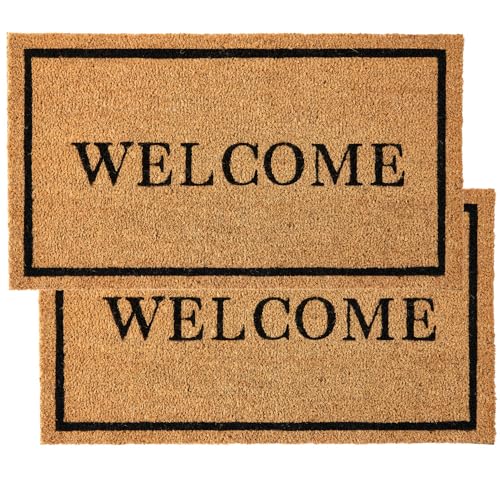 KANKUN Coco Coir Door Mat with Heavy Duty Backing, Welcome Doormat (17" x 30"), Doormat Entrance (Welcome2-2Pack) - color: Welcome2 - 2pack