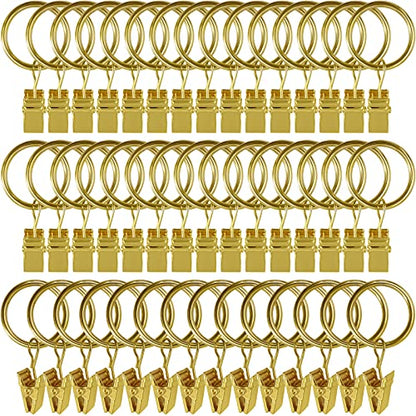 LLPJS Curtain Rings with Clips, 1 inch ID, 44 Pack, Gold - color: Gold, size: 1" I D Set of 44