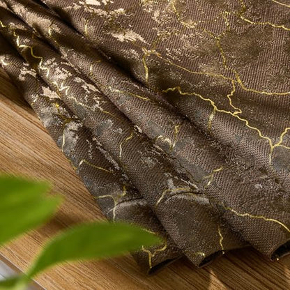 Brown and Gold Curtains 84 Inches long 2 Panels Cocoa Abstract Golden Foil Print Jacquard Curtains Grommet Marble Textured Geometry Modern Privacy Window Drapes for Living Room Bedroom, 52x84 - color: Brown, size: 52"W x 84"L (Pack of 2)