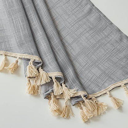 Beda Home Tassel Linen Textured Swag Curtain Valance, Grey, 36 x 45 in - color: Grey, size: 36"W x 45"L (Pack of 1)