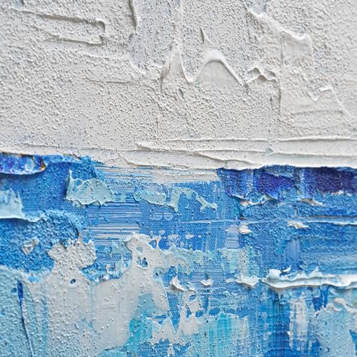 Modern Abstract Blue Textured Oil Painting Canvas Wall Art for Living Room - color: Blue White, size: 24"L x 36"W