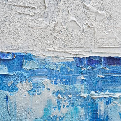 Modern Abstract Blue Textured Oil Painting Canvas Wall Art for Living Room - color: Blue White, size: 24"L x 36"W
