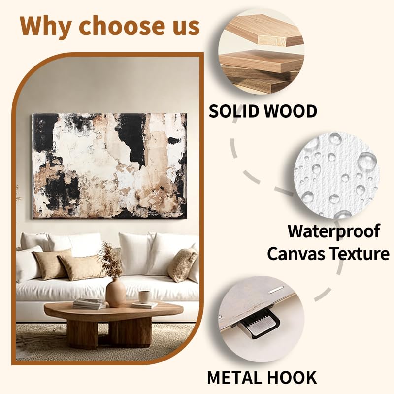 EVERLASTING STROKES Modern Abstract Textured Canvas Wall Art Black Cream Painting for Living Room Bedroom Home Office Decor (001,12 * 18in) - size: 12*18in