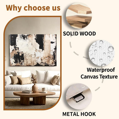 EVERLASTING STROKES Modern Abstract Textured Canvas Wall Art Black Cream Painting for Living Room Bedroom Home Office Decor (001,12 * 18in) - size: 12*18in