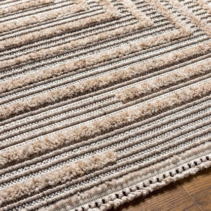 Hauteloom Lyre Farmhouse Living Room Bedroom Moroccan Square Pattern Abstract Area Rug - Soft Shaggy High Low Carpet - High Pile - Bohemian, Boho - Gray, Brown, Beige, Cream - 5'3" x 7' - color: Charcoal, Cream, Beige / Lunao, size: 5'3" x 6'11" (Rectangu