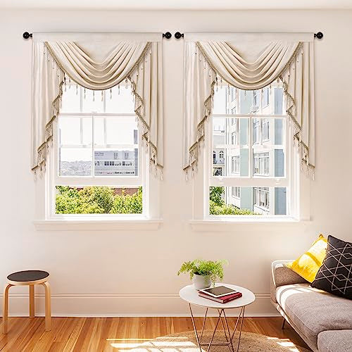 ELKCA Luxury Cream Velvet Curtain Valances for Living Room with Beads(39inch,1 Panel) - color: Cream, size: 39"W x 43"L (Pack of 1)