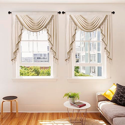 ELKCA Luxury Cream Velvet Curtain Valances for Living Room with Beads(39inch,1 Panel) - color: Cream, size: 39"W x 43"L (Pack of 1)