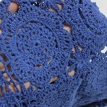 KEPSWET Cotton Handmade Crochet Lace Oval Table Runner Blue 12x48 Inch - color: Blue, size: 12"x48"