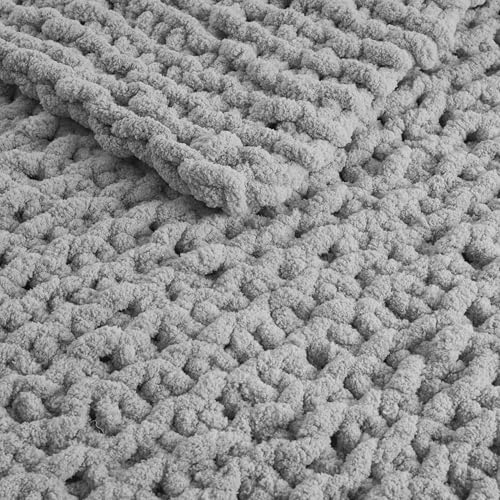 Madison Park Chenille Chunky Knit All Season Throw Blanket, 50 x 60, Grey - color: Grey