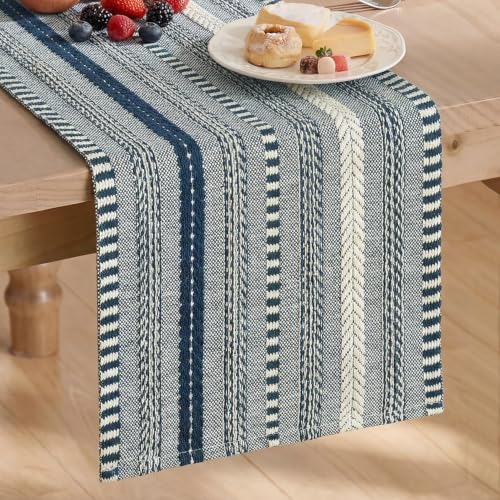 Artoid Mode Dark Blue Farmhouse Stripe Braided Table Runner 12x72 Inch - color: Dark Blue, size: 12" x 72", Table Runner