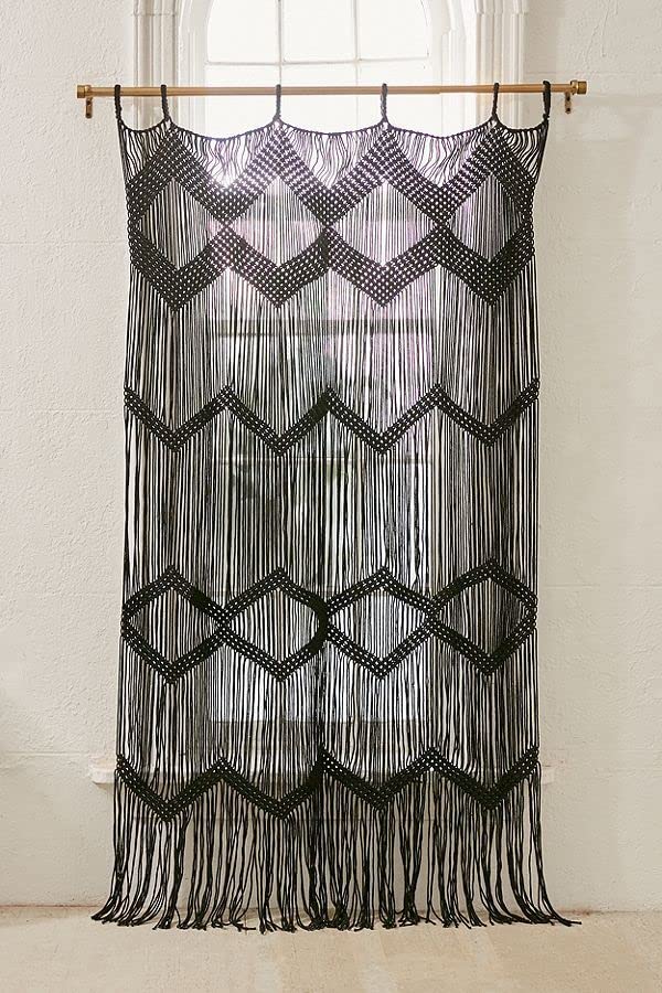 Macrame Curtain Handmade Black Boho Doorway window Divider 42"W*76"L - color: Black
