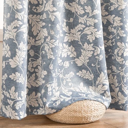 jinchan Blue Floral Curtains 84 Inch Room Darkening Grommet 2 Panels - color: Blue, size: 50"W x 84"L (Pack of 2)