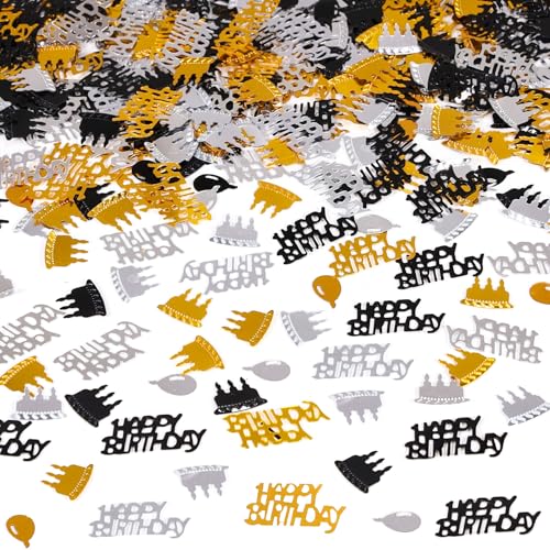 Gold and Black Happy Birthday Confetti, 3000 Pcs Birthday Cake Table Metallic Foil Confetti Party Table Decor for Party, Baby Shower, DIY Arts and Crafting - color: Gold Black-cake