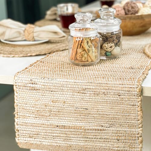 Chardin Home 13x90 Inch Handcrafted Table Runner – Eco-Friendly Natural Jute and Hemp – Rustic Boho Farmhouse Table Decor – Sustainable Dining Table Accent for Everyday or Special Occasions - size: 13x90 Inch.