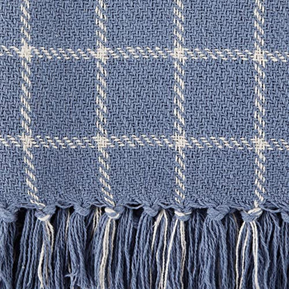 DII Transitional Checked Plaid Woven Throw, 50x60, Stonewash Blue - color: Stonewash Blue, size: 50x60"