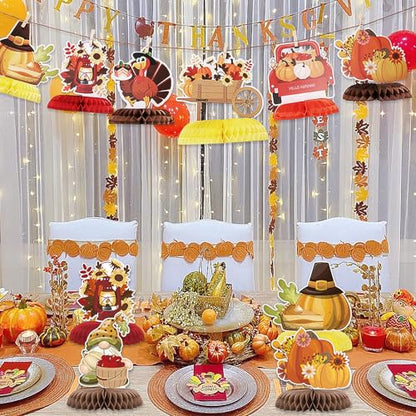 NatNarr 12PCS Thanksgiving Table Decorations Thanksgiving Centerpieces for Tables Autumn Honeycomb Centerpiece Fall Table Toppers Turkey Centerpiece Decor for Birthday Party Supplies - style: Thanksgiving
