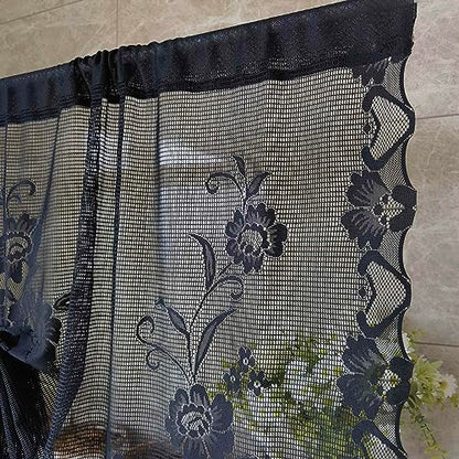 2pcs Black Floral Embroidery Sheer Lace Curtain Valance - color: Black, size: 39"W x 39"L (Pack of 2)
